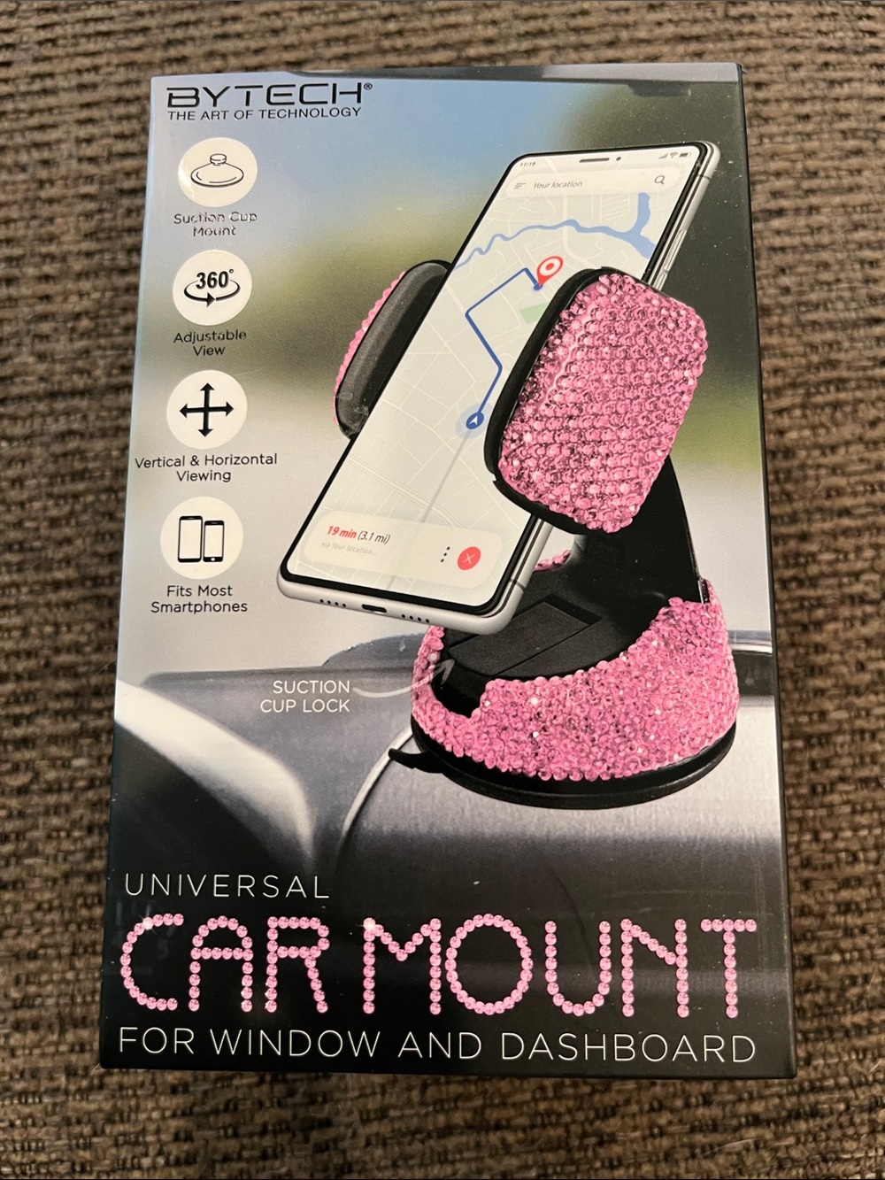 BYTECH Pink Rhinestone Universal Car Phone Mount for Dashboard & Window